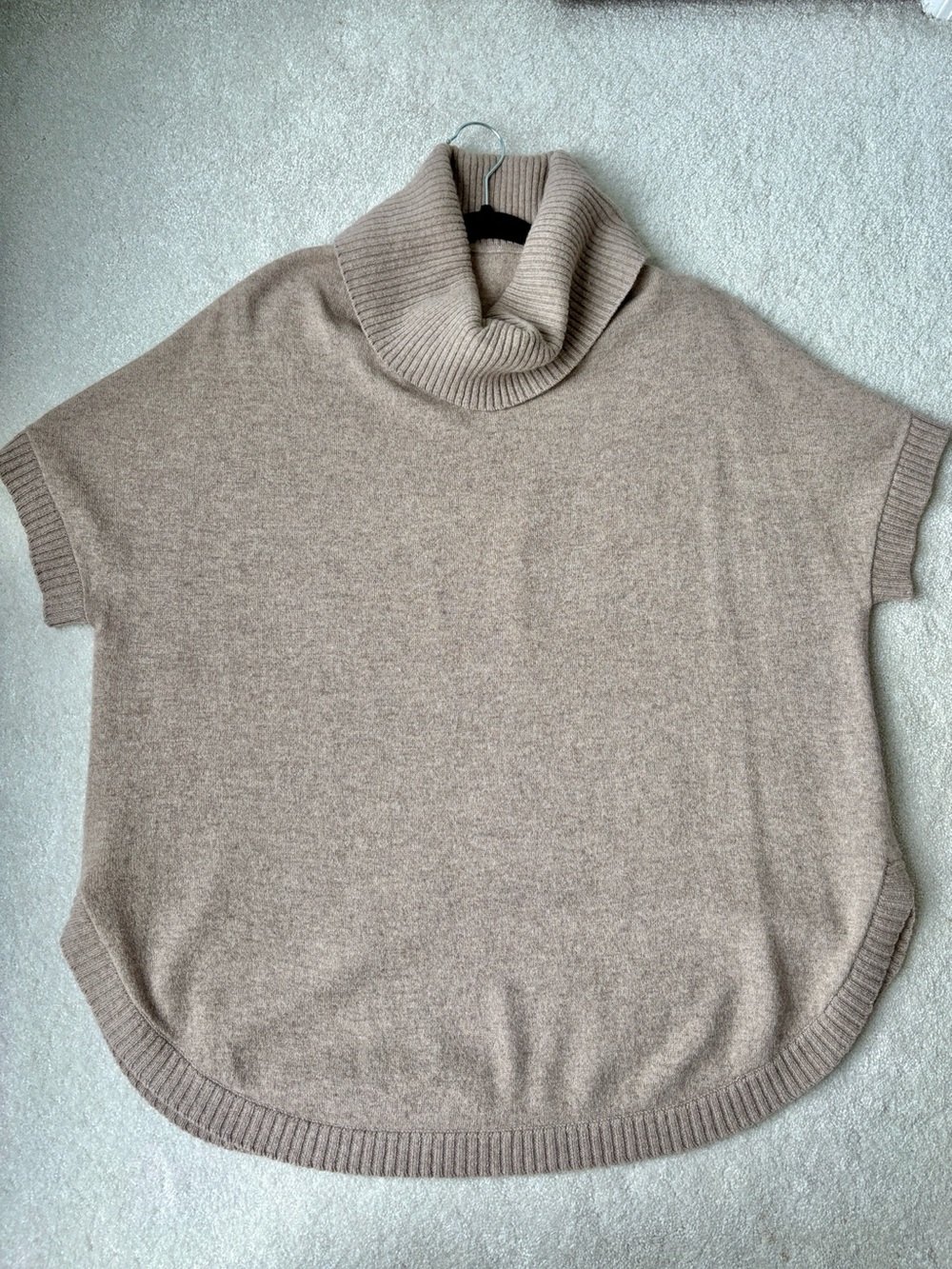 Nordstrom cashmere Taupe Short-Sleeve Turtleneck Poncho Sweater